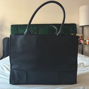 Tory Burch black vegan leather and canvas tote